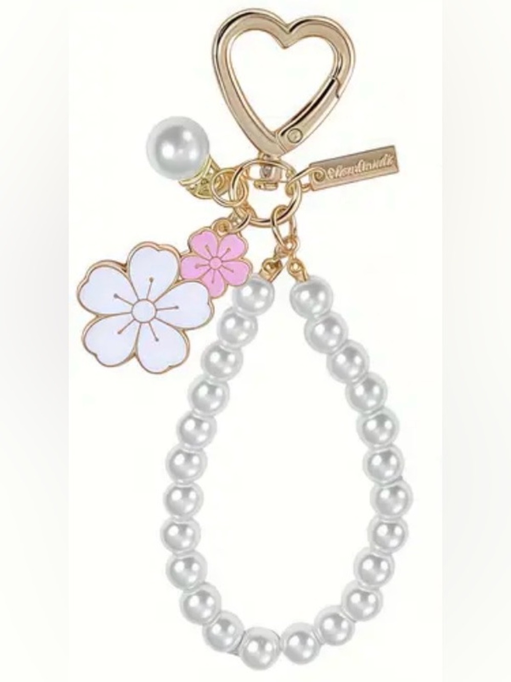 NEW🌸Pearl Beaded Sakura Charm Keychain - Pink & White